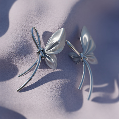 原创设计通体925银蝴蝶结耳环