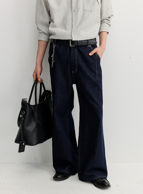 VMCL剪影破缝打褶裁剪宽松直筒微喇叭牛仔裤长裤男26SS vermicell