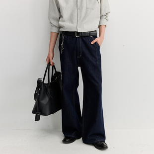 VMCL剪影破缝打褶裁剪宽松直筒微喇叭牛仔裤长裤男26SS vermicell