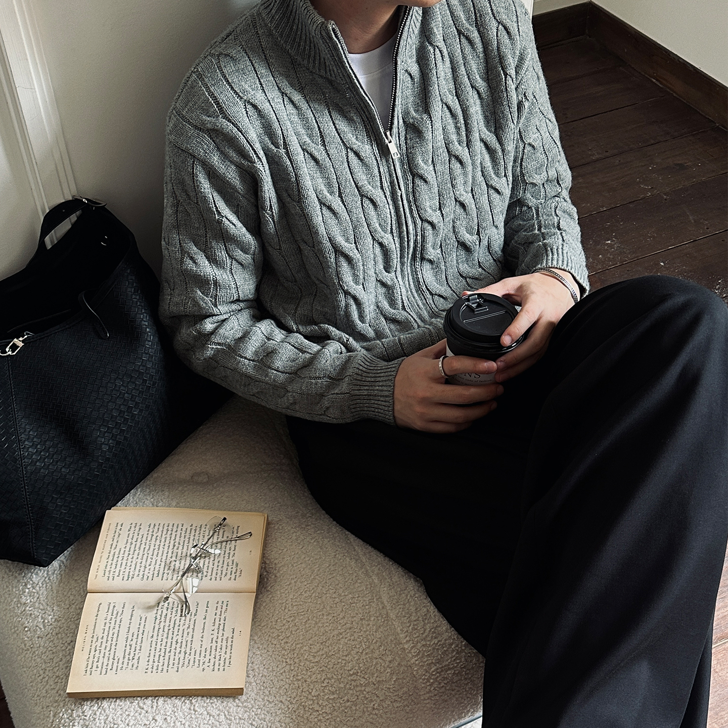 VMCL老钱风羊毛立领拉链扭花毛衣针织衫外套男女25AW vermicelli