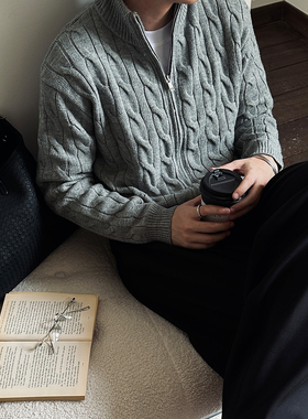 VMCL老钱风羊毛立领拉链扭花毛衣针织衫外套男女25AW vermicelli