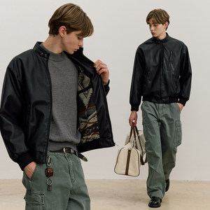 VMCL复古立领毒液皮衣羊毛内衬PU皮机车皮夹克男25AW vermicelli