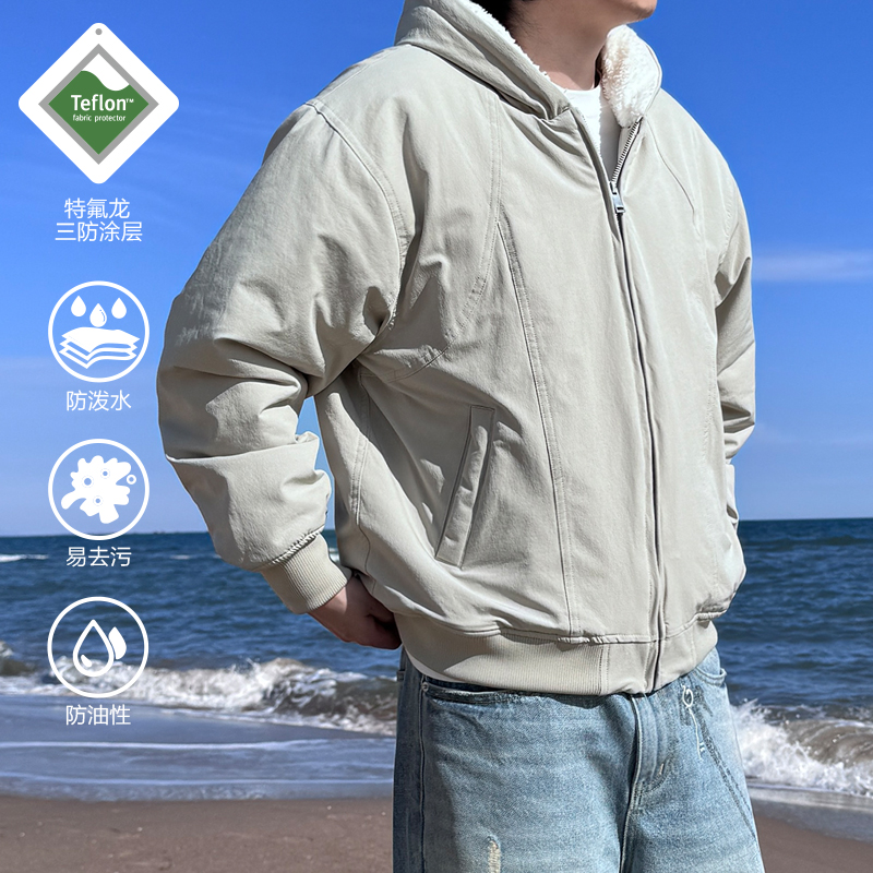 VMCL特氟龙三防座山雕羊羔绒连帽棉服夹克外套男24AW vermicelli