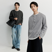 VMCL羊毛混纺通勤亨利领假两件条纹长袖 vermicelli TEE恤男女26SS