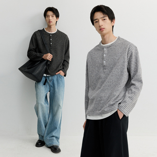 VMCL羊毛混纺通勤亨利领假两件条纹长袖 vermicelli TEE恤男女26SS