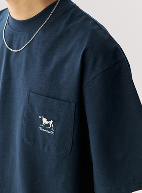 VMCL小狗刺绣口袋竹节棉索罗娜凉感短袖T恤男情侣25SS vermicelli