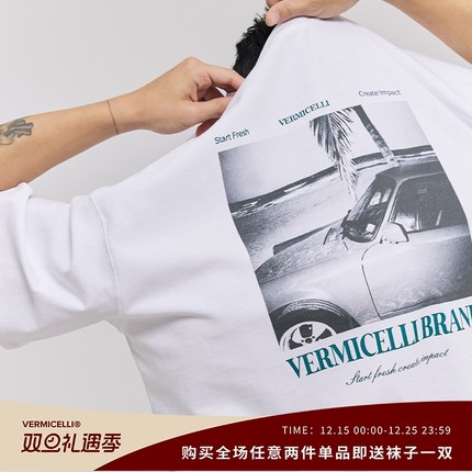 VMCL复古照片喷墨印花美式纯棉宽松短袖T恤男国潮25SS vermicelli