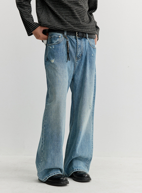 VMCL水洗破洞复古cleanfit直筒微阔牛仔裤长裤男女26SS vermicell