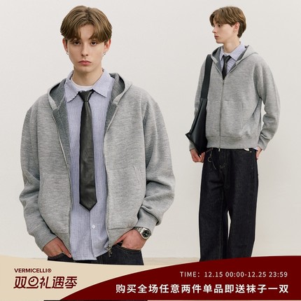 VMCL学院风莱卡织法 绒感舒适连帽薄毛衣男女情侣25AW vermicelli