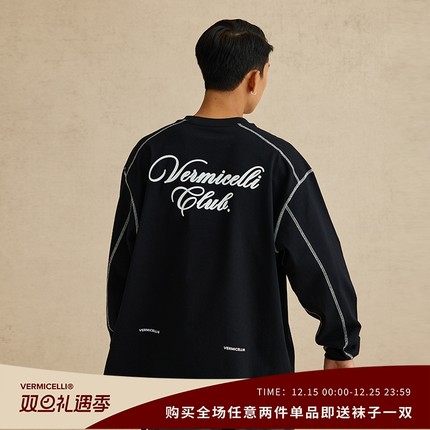 VMCL哈苏线美式复古街头运动风宽松长袖T恤男潮流23AW vermicelli