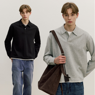 VMCL 290克假两件翻领POLO长袖T恤老钱风卫衣男25AW vermicelli