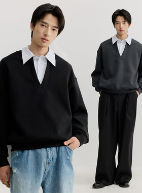 VMCL休闲学院风衬衣领假两件空气棉套头卫衣男女26SS vermicelli