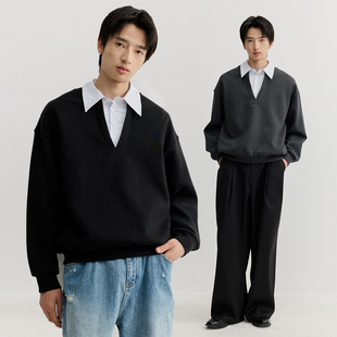 VMCL休闲学院风衬衣领假两件空气棉套头卫衣男女26SS vermicelli