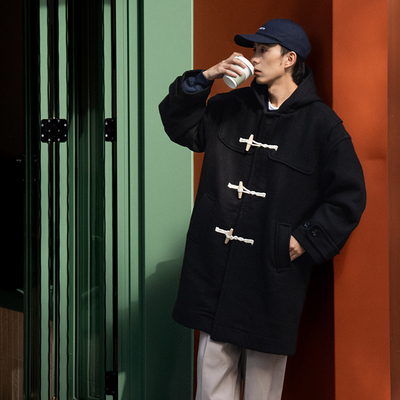 VMCL 质感羊角扣毛呢大衣 中长款休闲通勤外套男女冬季VERMICELLI