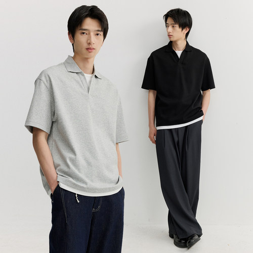 VMCL 海鸥领V领假两件短袖POLO衫简约老钱T恤男女26SS vermicelli