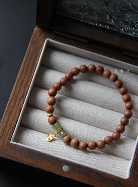 【四时无忧】天然印度老山檀手串和田玉设计款是6mm单圈（银）