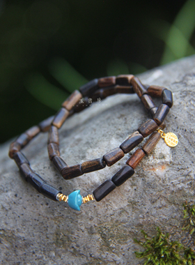 【日富一日】天然野达拉干沉香随形沉水老料绿松石18k金设计手串