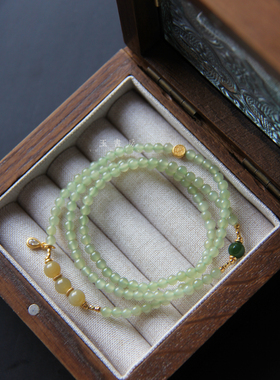 【青梅嗅】天然和田玉晴水多圈手链4mm新中式国风设计款（银）