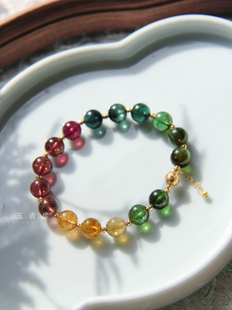 【五彩斑斓的黑】天然黑美人碧玺手串18k金设计单圈