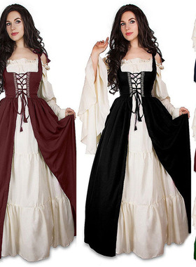 跨境万圣节服装女复古宫廷两件套礼服中世纪话剧舞台剧演出服