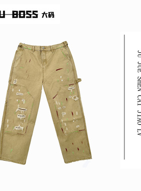 Three Ten.N大码270斤“个性小众”水洗泼墨伐木牛仔裤