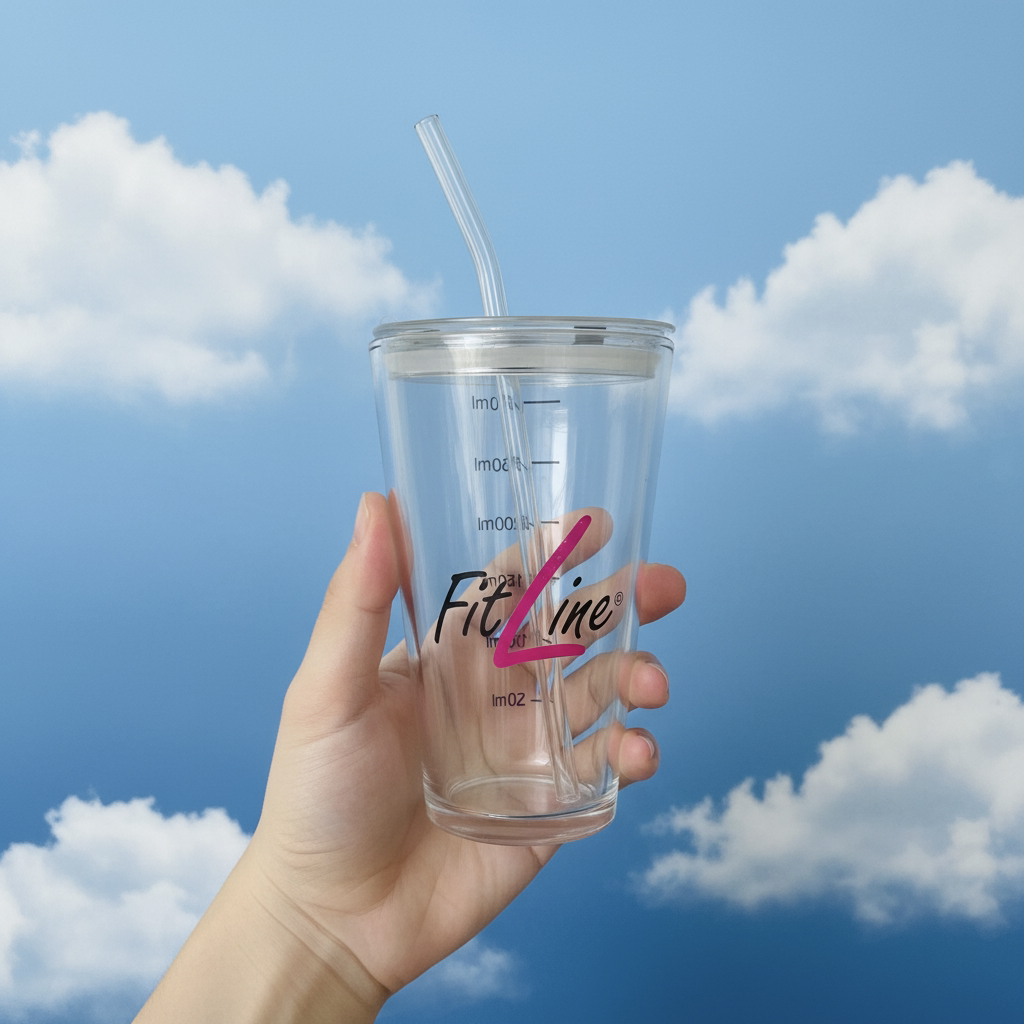 德国PM营养素FitLine定制款玻璃杯带吸管带盖子400ml实用周边包邮