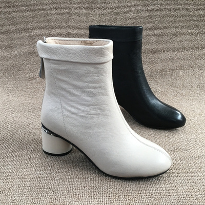 断码处理真皮新款圆头气质女鞋