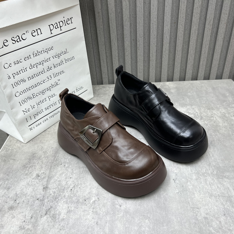 断码处理真皮女鞋2025秋新款厚底深口低帮牛皮英伦乐福鞋时尚单鞋