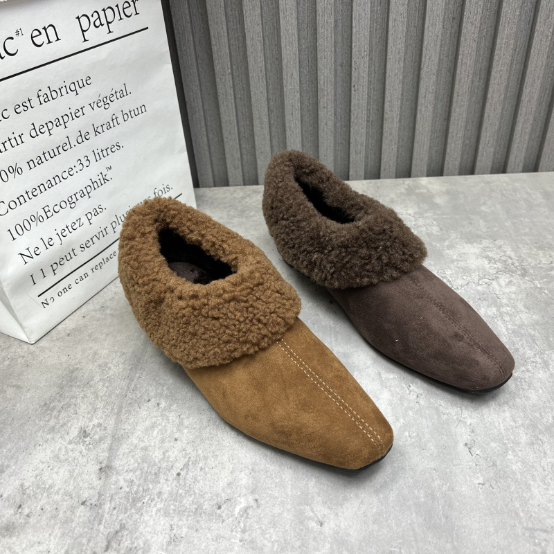 断码处理女鞋2025秋冬新款方头深口低跟加绒保暖时尚百搭女棉鞋40