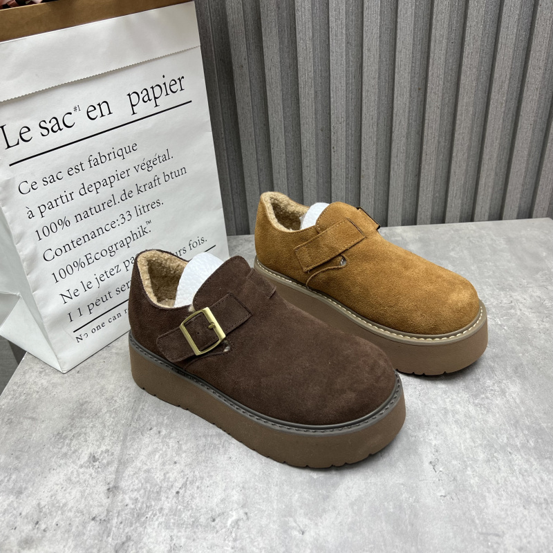 断码处理真皮女鞋2025秋冬款魔术贴厚底复古深口加绒保暖勃肯棉鞋