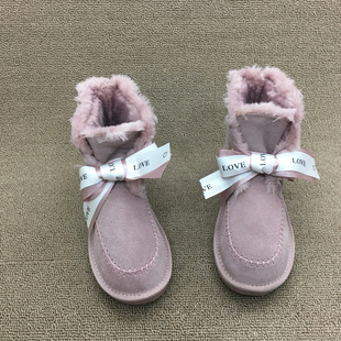 断码 真皮女靴厚底圆头防滑磨砂皮加绒雪地靴女短靴 处理2022冬新款