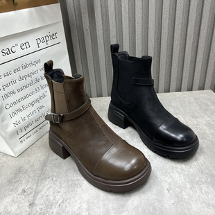中跟加绒保暖英伦切尔西靴女棉靴 新款 清仓断码 处理女靴2025秋冬季