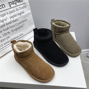 处理真皮女靴舒适厚底套筒加绒加厚女棉鞋 雪地靴女2024年冬季 断码