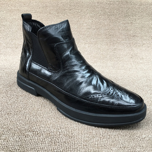 正装 2020冬新款 英伦布洛克松紧口加绒保暖男式 处理真皮男鞋 皮 断码