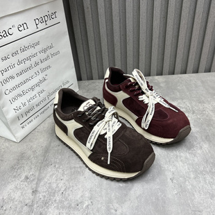 新款 2025秋季 爆款 学院风圆头系带深口德训鞋 断码 单鞋 处理真皮女鞋