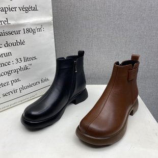 中跟侧拉链英伦风牛皮马丁靴 新款 清仓断码 处理真皮女靴2025秋冬季