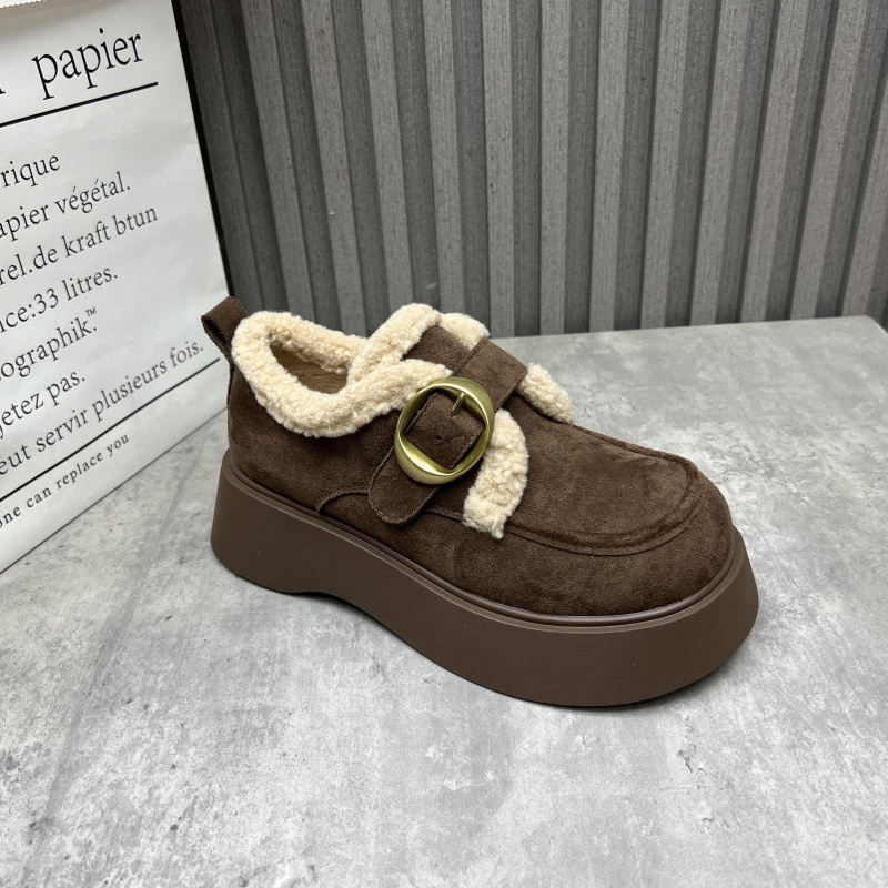 深口厚底女棉鞋断码处理女鞋2025秋冬款加绒保暖英伦复古勃肯鞋火