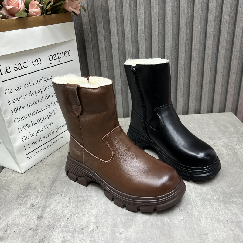 断码处理真皮女靴2025秋冬季新款侧拉链中跟厚绒保暖雪地女棉靴41