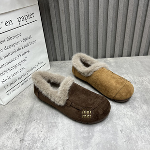 平底复古舒适圆头套脚加绒保暖女棉鞋 2025秋冬款 处理女鞋 断码
