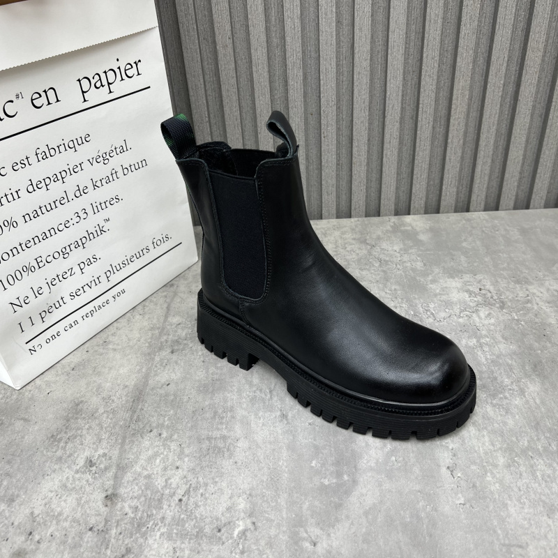 清仓断码处理真皮女靴2024冬季新款圆头套筒中跟切尔西靴户外短靴