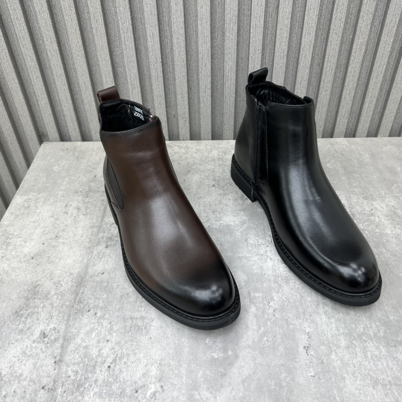 断码处理真皮男靴2024冬新款侧拉链低跟加绒保暖切尔西靴男短靴