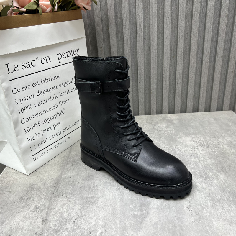 厂家断码处理真皮女靴2025秋冬季新款中跟户外侧拉链英伦马丁靴34