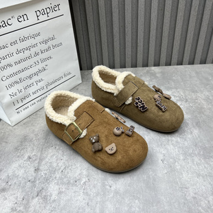 2025秋冬款 女鞋 可爱卡通装 饰圆头套脚勃肯鞋 断码 加绒棉鞋 处理时尚