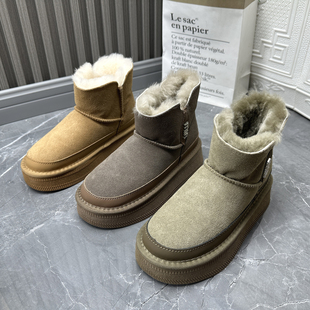 厚底套筒女棉靴 新款 加绒加厚保暖雪地靴断码 处理真皮女靴2025冬季