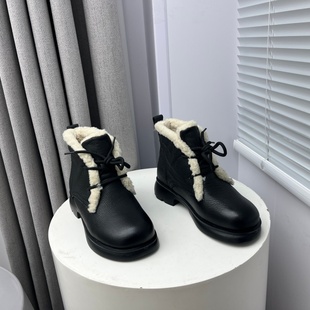 时尚 新款 加绒保暖英伦马丁靴棉靴 处理真皮女靴2025秋冬季 厂家断码