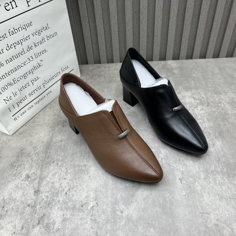 断码处理真皮女鞋2025秋新款女士小皮鞋尖头深口粗跟优雅气质单鞋