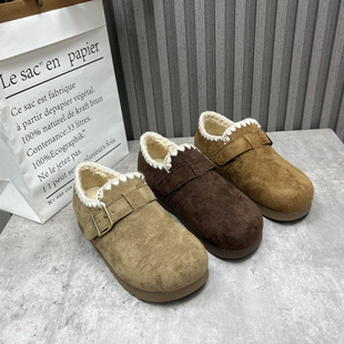 断码 女棉鞋 处理女鞋 圆头套脚加绒保暖时尚 2025秋冬款 复古勃肯鞋