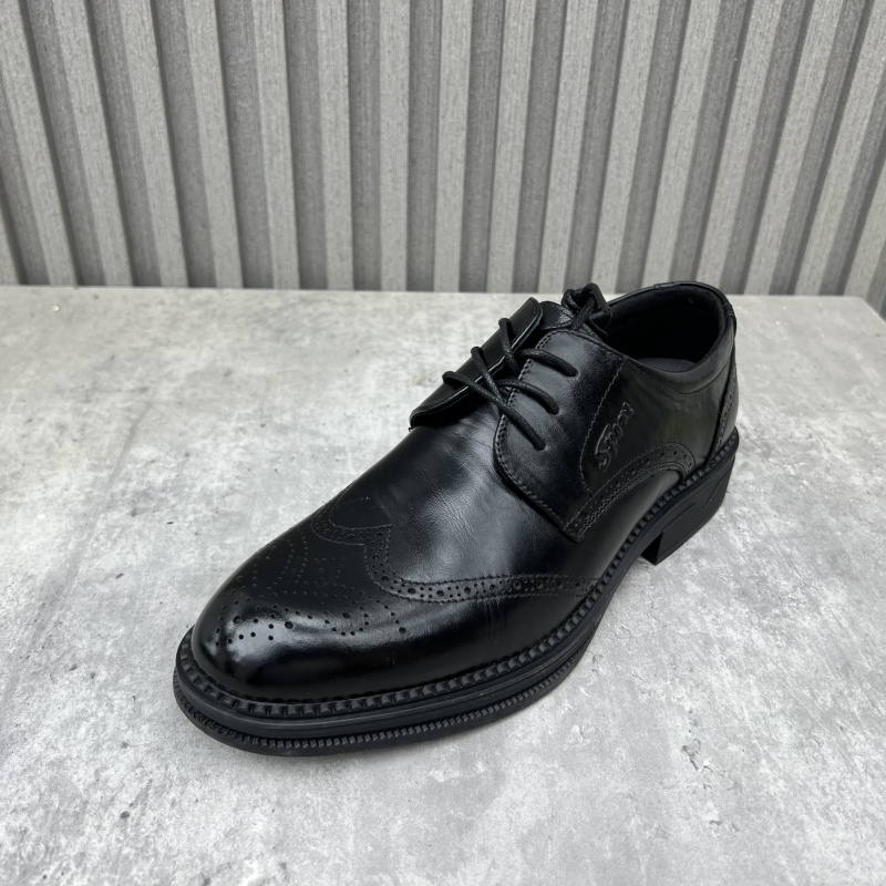 牛皮布洛克雕花低帮男皮鞋