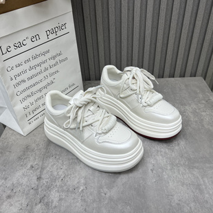 处理真皮女鞋 系带厚底增高学院板鞋 2025春季 小白鞋 新款 清仓断码