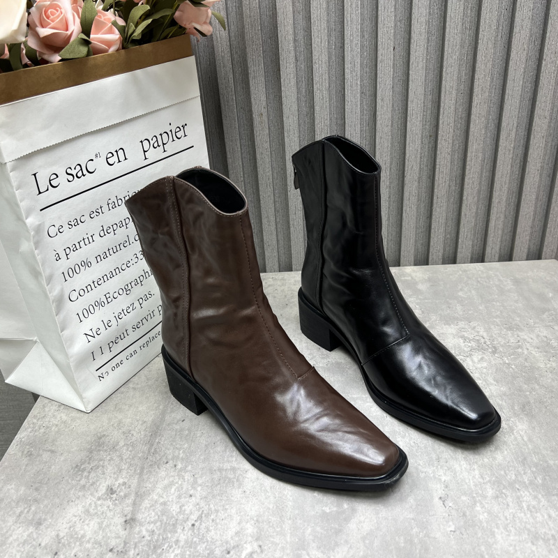 断码处理真皮女靴2025秋冬季新款时尚瘦瘦靴增高加绒百搭女棉短靴